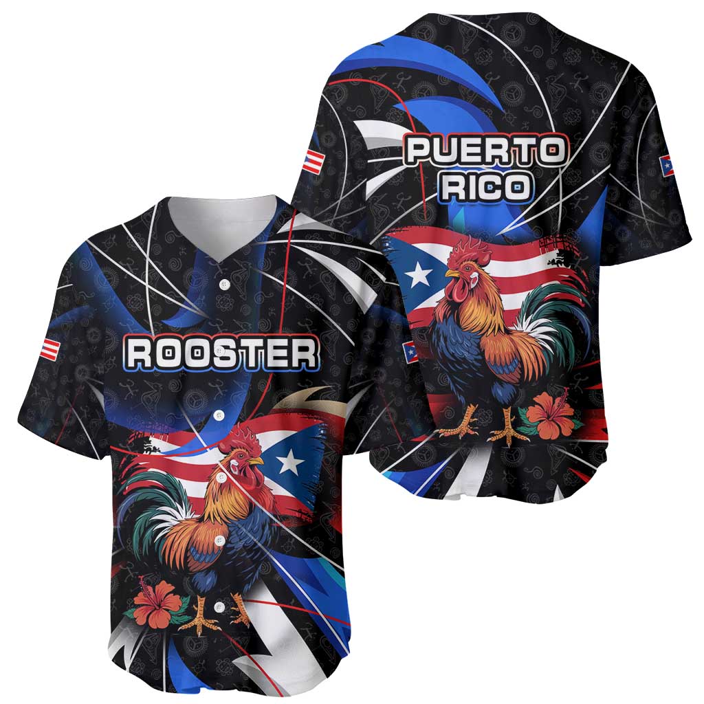 Puerto Rico Rooster Baseball Jersey with Flag Design and Tropical Hibiscus Flowers