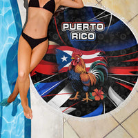 Puerto Rico Rooster Beach Blanket with Flag Design and Tropical Hibiscus Flowers