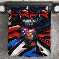 Puerto Rico Rooster Bedding Set with Flag Design and Tropical Hibiscus Flowers
