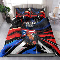 Puerto Rico Rooster Bedding Set with Flag Design and Tropical Hibiscus Flowers