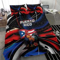 Puerto Rico Rooster Bedding Set with Flag Design and Tropical Hibiscus Flowers