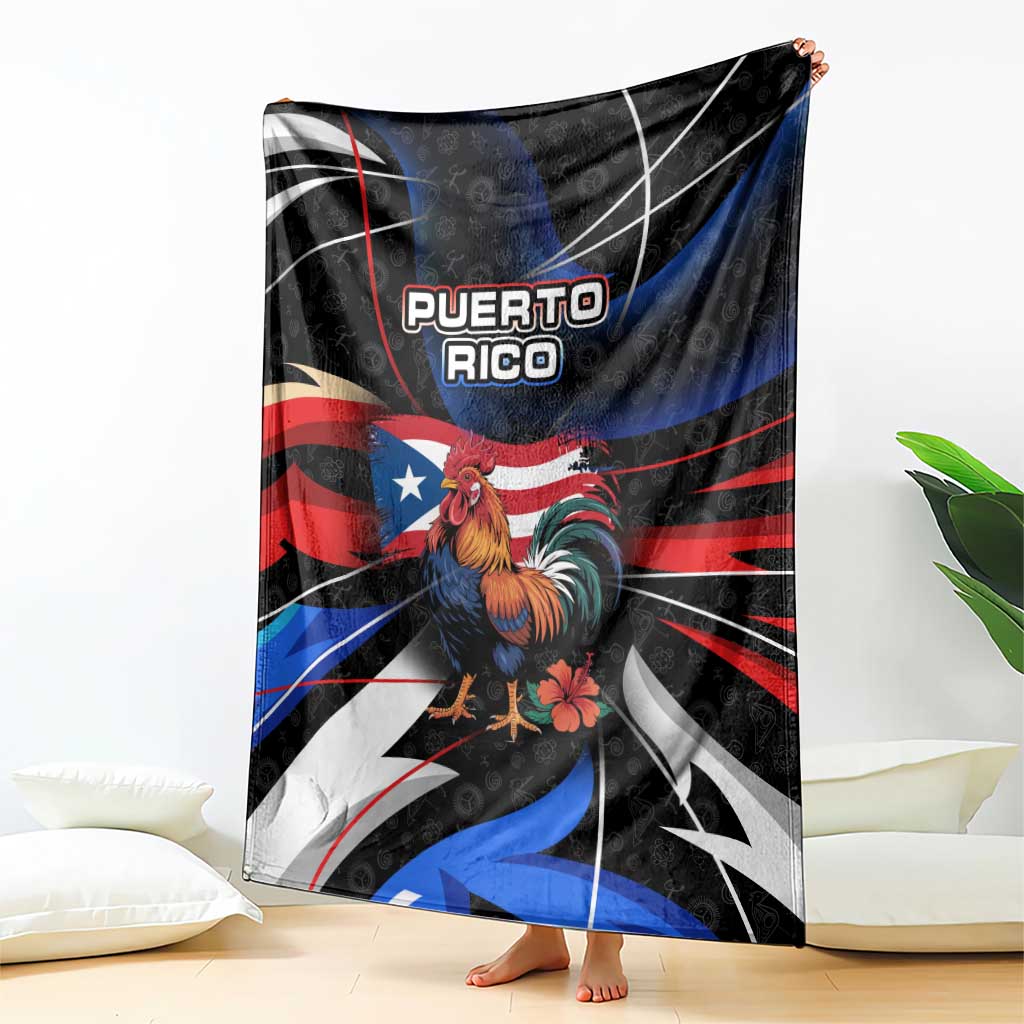 Puerto Rico Rooster Blanket with Flag Design and Tropical Hibiscus Flowers