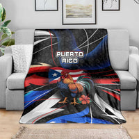 Puerto Rico Rooster Blanket with Flag Design and Tropical Hibiscus Flowers