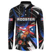 Puerto Rico Rooster Button Sweatshirt with Flag Design and Tropical Hibiscus Flowers