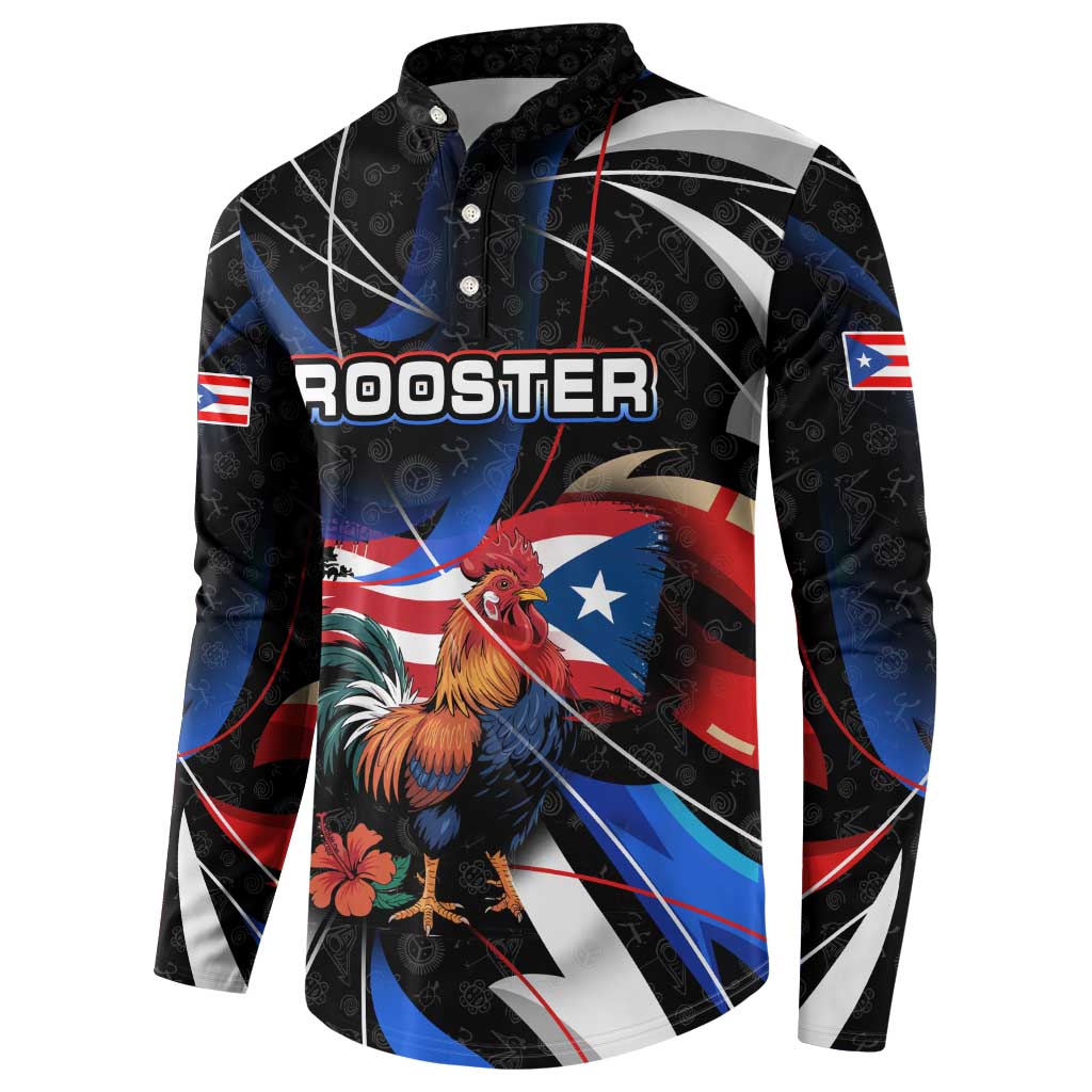 Puerto Rico Rooster Button Sweatshirt with Flag Design and Tropical Hibiscus Flowers