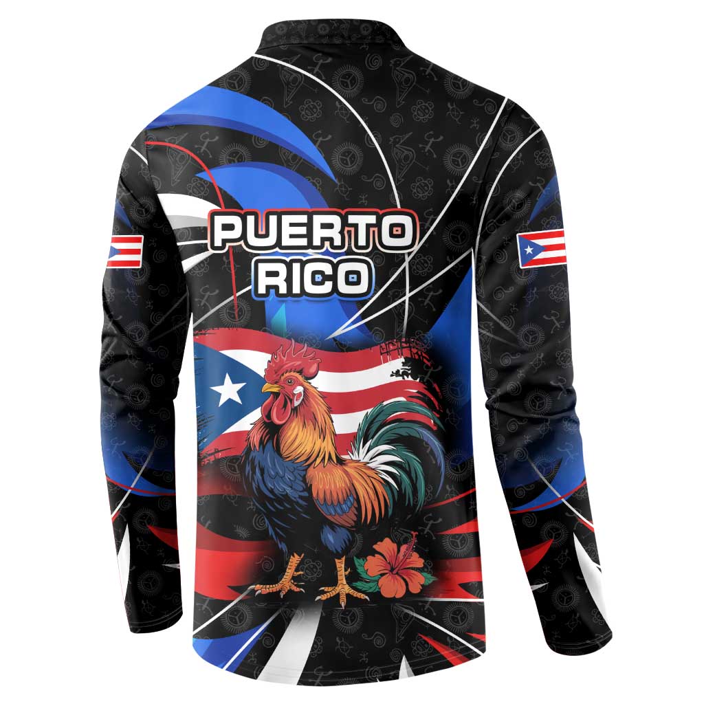 Puerto Rico Rooster Button Sweatshirt with Flag Design and Tropical Hibiscus Flowers