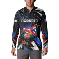 Puerto Rico Rooster Button Sweatshirt with Flag Design and Tropical Hibiscus Flowers