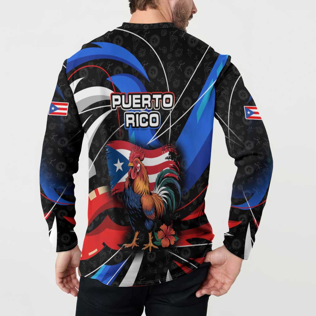 Puerto Rico Rooster Button Sweatshirt with Flag Design and Tropical Hibiscus Flowers