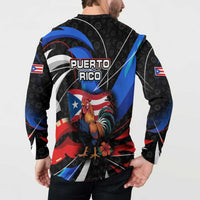 Puerto Rico Rooster Button Sweatshirt with Flag Design and Tropical Hibiscus Flowers