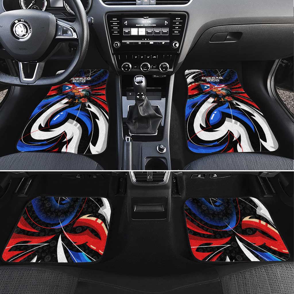 Puerto Rico Rooster Car Mats with Flag Design and Tropical Hibiscus Flowers