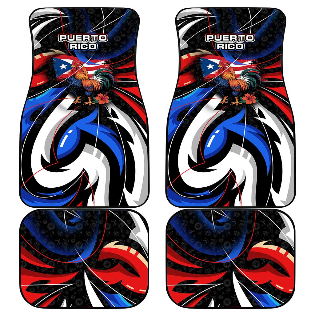 Puerto Rico Rooster Car Mats with Flag Design and Tropical Hibiscus Flowers