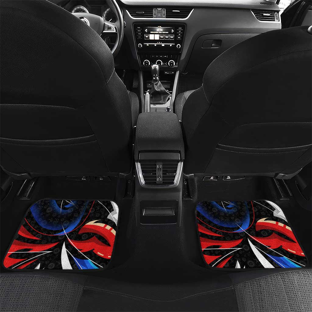 Puerto Rico Rooster Car Mats with Flag Design and Tropical Hibiscus Flowers