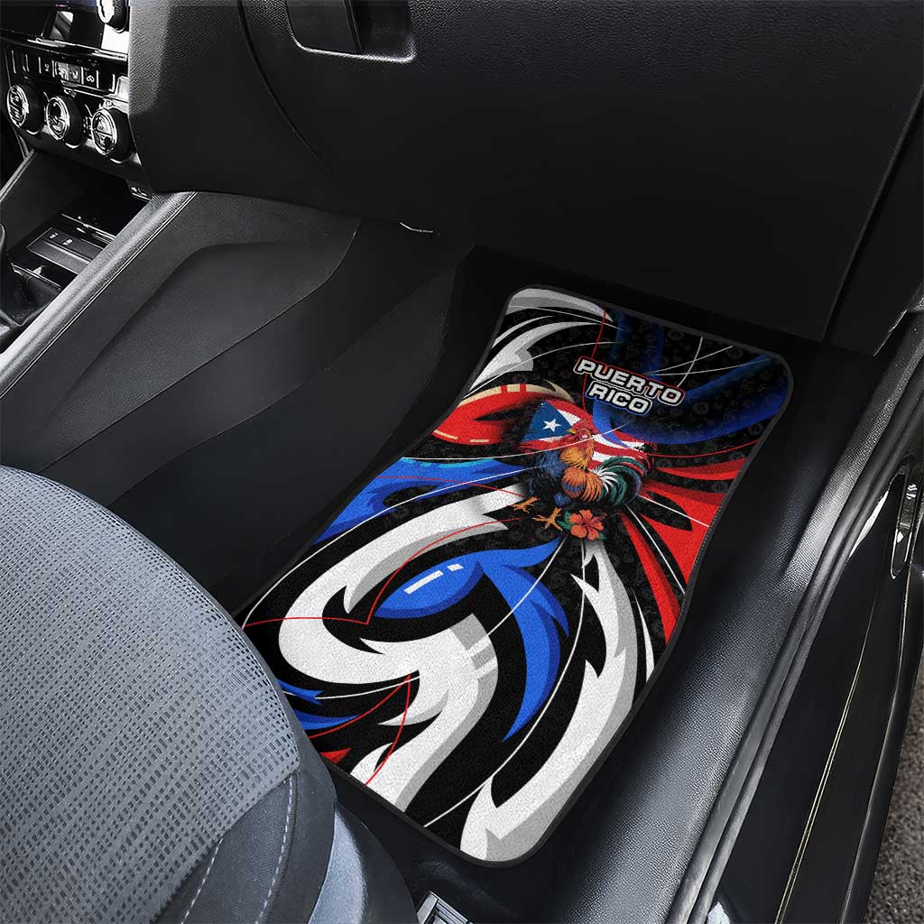 Puerto Rico Rooster Car Mats with Flag Design and Tropical Hibiscus Flowers