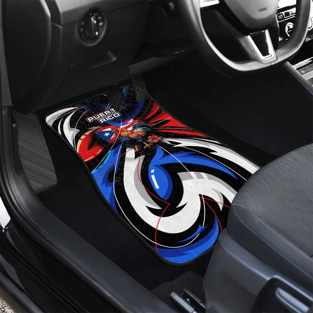 Puerto Rico Rooster Car Mats with Flag Design and Tropical Hibiscus Flowers