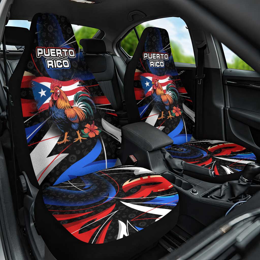 Puerto Rico Rooster Car Seat Cover with Flag Design and Tropical Hibiscus Flowers