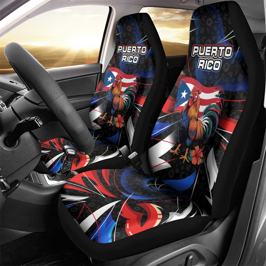 Puerto Rico Rooster Car Seat Cover with Flag Design and Tropical Hibiscus Flowers