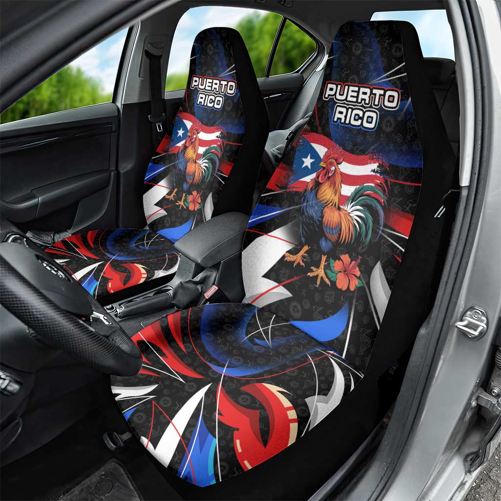 Puerto Rico Rooster Car Seat Cover with Flag Design and Tropical Hibiscus Flowers