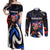 Puerto Rico Rooster Couples Matching Off Shoulder Maxi Dress and Long Sleeve Button Shirt with Flag Design and Tropical Hibiscus Flowers