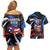 Puerto Rico Rooster Couples Matching Off Shoulder Short Dress and Hawaiian Shirt with Flag Design and Tropical Hibiscus Flowers