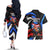 Puerto Rico Rooster Couples Matching Off The Shoulder Long Sleeve Dress and Hawaiian Shirt with Flag Design and Tropical Hibiscus Flowers