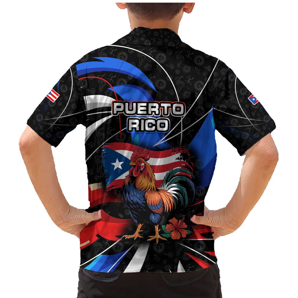 Puerto Rico Rooster Family Matching Mermaid Dress and Hawaiian Shirt with Flag Design and Tropical Hibiscus Flowers