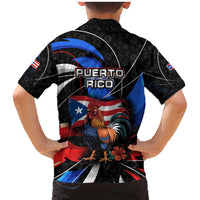 Puerto Rico Rooster Family Matching Mermaid Dress and Hawaiian Shirt with Flag Design and Tropical Hibiscus Flowers