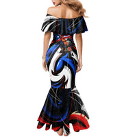 Puerto Rico Rooster Family Matching Mermaid Dress and Hawaiian Shirt with Flag Design and Tropical Hibiscus Flowers
