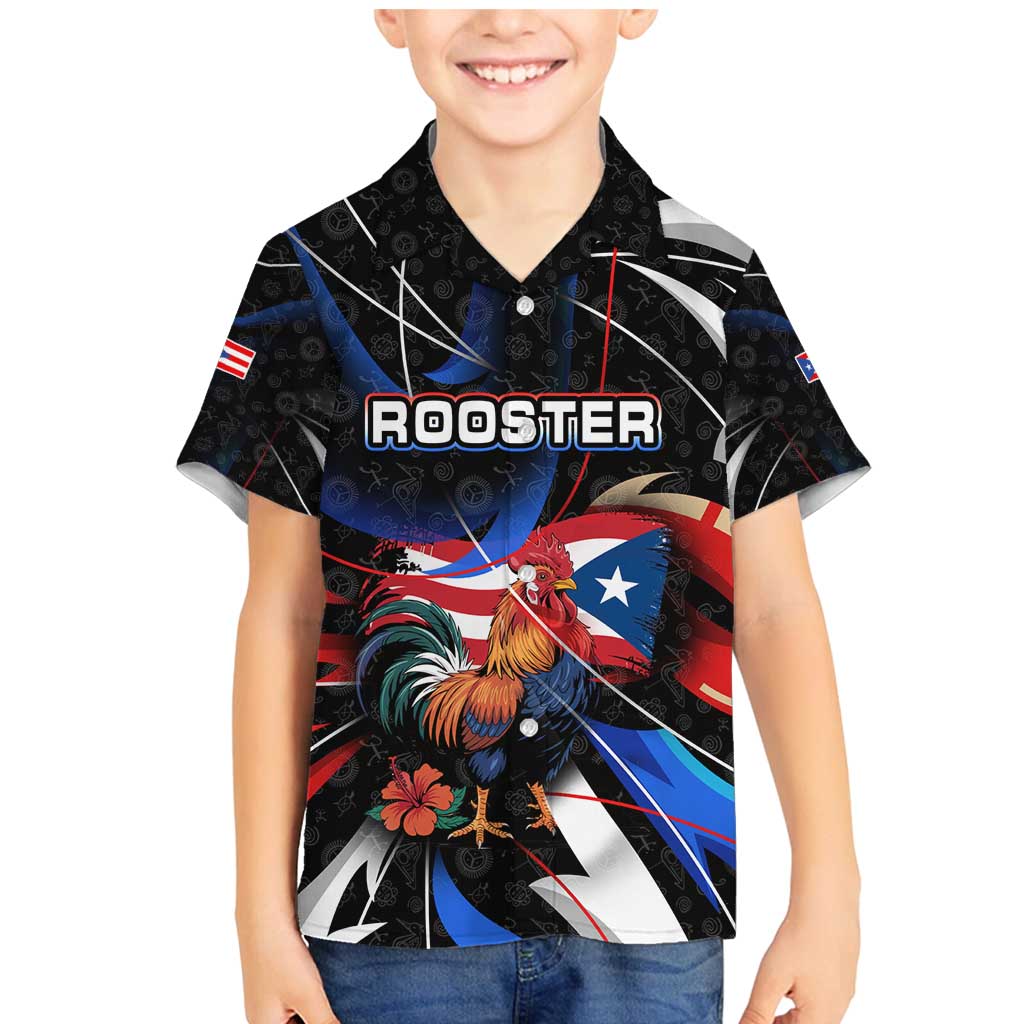 Puerto Rico Rooster Family Matching Mermaid Dress and Hawaiian Shirt with Flag Design and Tropical Hibiscus Flowers