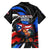 Puerto Rico Rooster Family Matching Off The Shoulder Long Sleeve Dress and Hawaiian Shirt with Flag Design and Tropical Hibiscus Flowers