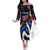 Puerto Rico Rooster Family Matching Off The Shoulder Long Sleeve Dress and Hawaiian Shirt with Flag Design and Tropical Hibiscus Flowers