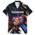Puerto Rico Rooster Family Matching Off Shoulder Short Dress and Hawaiian Shirt with Flag Design and Tropical Hibiscus Flowers