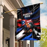 Puerto Rico Rooster Garden Flag with Flag Design and Tropical Hibiscus Flowers