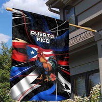 Puerto Rico Rooster Garden Flag with Flag Design and Tropical Hibiscus Flowers