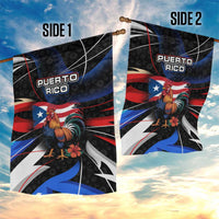 Puerto Rico Rooster Garden Flag with Flag Design and Tropical Hibiscus Flowers