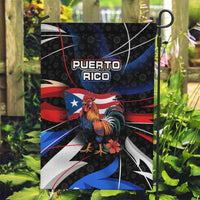 Puerto Rico Rooster Garden Flag with Flag Design and Tropical Hibiscus Flowers