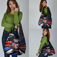 Puerto Rico Rooster Grocery Bag with Flag Design and Tropical Hibiscus Flowers