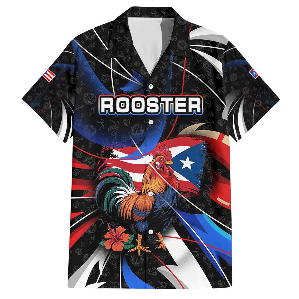 Puerto Rico Rooster Hawaiian Shirt with Flag Design and Tropical Hibiscus Flowers