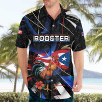 Puerto Rico Rooster Hawaiian Shirt with Flag Design and Tropical Hibiscus Flowers