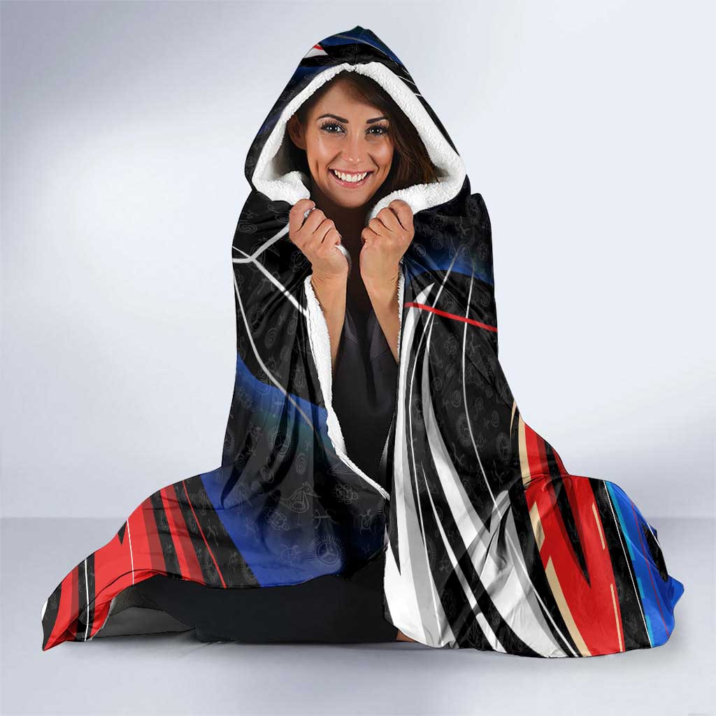 Puerto Rico Rooster Hooded Blanket with Flag Design and Tropical Hibiscus Flowers