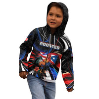 Puerto Rico Rooster Kid Hoodie with Flag Design and Tropical Hibiscus Flowers
