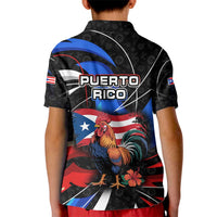 Puerto Rico Rooster Kid Polo Shirt with Flag Design and Tropical Hibiscus Flowers