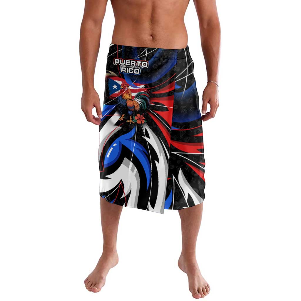 Puerto Rico Rooster Lavalava with Flag Design and Tropical Hibiscus Flowers