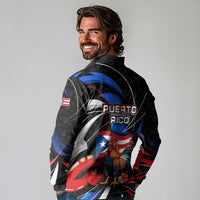 Puerto Rico Rooster Long Sleeve Polo Shirt with Flag Design and Tropical Hibiscus Flowers