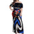 Puerto Rico Rooster Off Shoulder Maxi Dress with Flag Design and Tropical Hibiscus Flowers