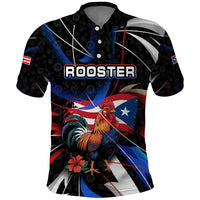Puerto Rico Rooster Polo Shirt with Flag Design and Tropical Hibiscus Flowers