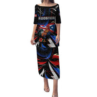 Puerto Rico Rooster Puletasi with Flag Design and Tropical Hibiscus Flowers