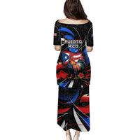 Puerto Rico Rooster Puletasi with Flag Design and Tropical Hibiscus Flowers