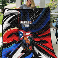Puerto Rico Rooster Quilt with Flag Design and Tropical Hibiscus Flowers