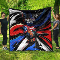 Puerto Rico Rooster Quilt with Flag Design and Tropical Hibiscus Flowers
