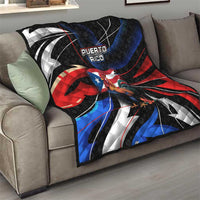 Puerto Rico Rooster Quilt with Flag Design and Tropical Hibiscus Flowers